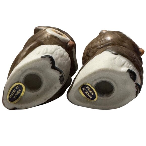 Vintage Owls Salt Pepper Shakers Stoppers Brown Ceramic Kitschy Korea 2.75" MCM - Picture 3 of 8